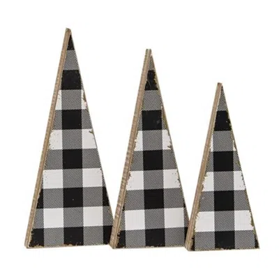 Homegifo *3/set Black & White Buffalo Check Wooden Trees In Gray