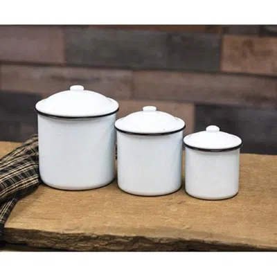 Homegifo 3/set Black Rim Enamel Canisters In White