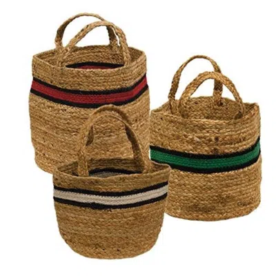 Homegifo 3/set Bold Striped Jute Containers In Brown