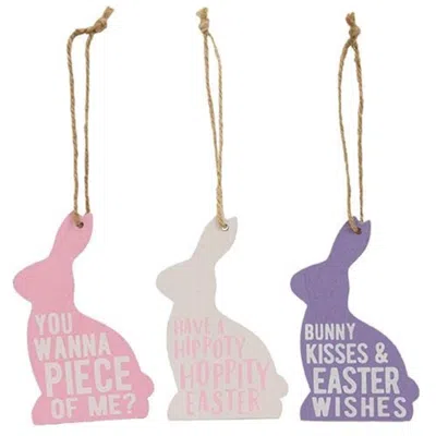 Homegifo 3/set Bunny Words Wooden Ornaments In Multi