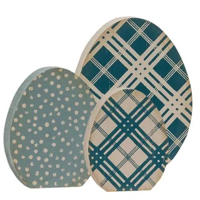 Homegifo 3/set Chunky Blue Patterned Egg Sitters In Green