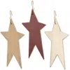 Homegifo 3/set Distressed Burgundy Cream And Ivory Primitive Star Ornaments