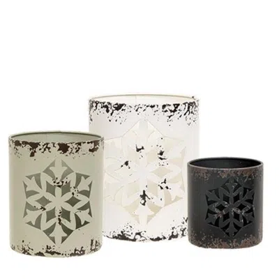 Homegifo 3/set Distressed Metal Snowflake Buckets In Multi