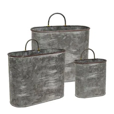 Homegifo 3/set Galvanized Oval Wall Planters In Gray