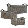 Homegifo 3/set Graywashed Rectangle Baskets W/wooden Handles
