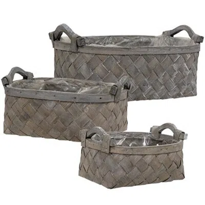 Homegifo 3/set Graywashed Rectangle Baskets W/wooden Handles In Brown