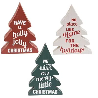 Homegifo 3/set Holly Jolly Chunky Wooden Trees In Multi