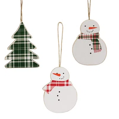 Homegifo 3/set Plaid Christmas Tree & Snowmen Ornaments In White