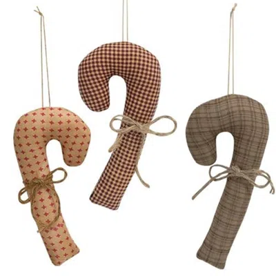 Homegifo 3/set Primitive Fabric Candy Cane Ornaments In Brown