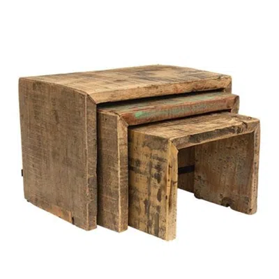 Homegifo 3/set Reclaimed Wood Nesting Risers In Brown