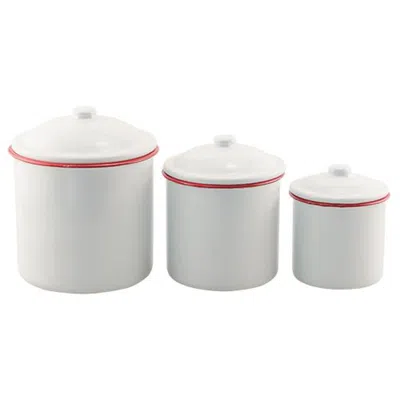 Homegifo 3/set Red Rim Enamel Canisters In White