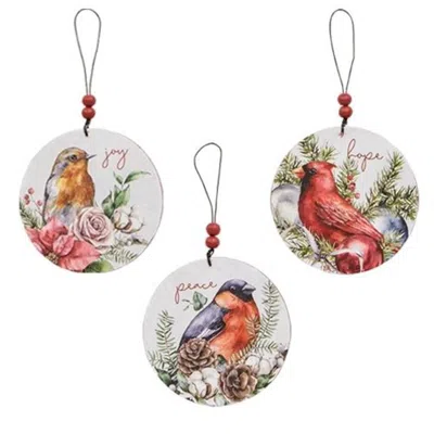 Homegifo 3/set Round Wooden Winter Bird Ornaments In Multi