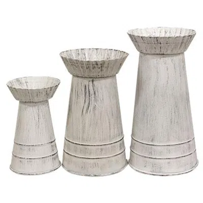 Homegifo 3/set Shabby Chic Fluted Pillar Holders In Gray