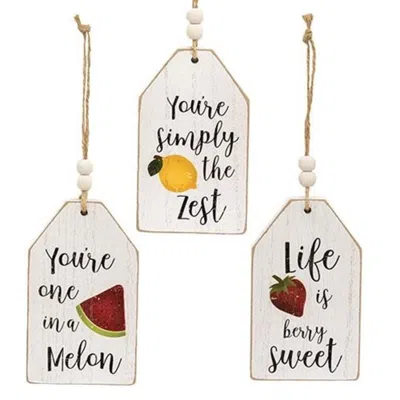 Homegifo 3/set Summer Fruit Distressed Wooden Tag Ornaments In White
