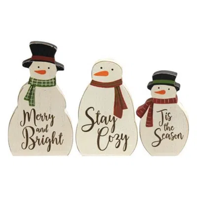 Homegifo 3/set Tis The Season Reversible Chunky Snowman Sitters In White