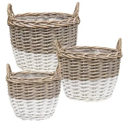 Homegifo 3/set White Dipped Willow Gathering Basket Planters In Brown