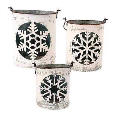Homegifo 3/set White Metal Snowflake Bucket