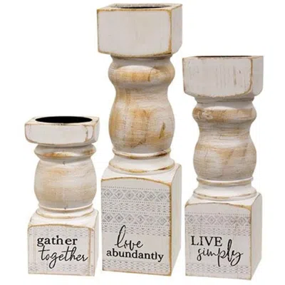 Homegifo 3/set Wooden Pedestal Candle Holders In Black