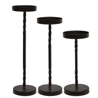 Homegifo 3/set Wrought Iron Twisted Pillar Holders In Black
