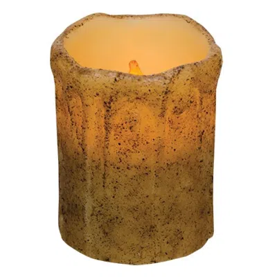 Homegifo 4" Burnt Ivory Drip Timer Pillar In Brown