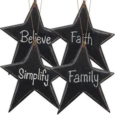 Homegifo 4/set Black Star Word Ornaments
