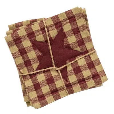 Homegifo 4/set Burgundy & Tan Check Star Applique Square Coasters In Red