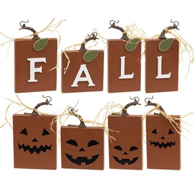 Homegifo 4/set "fall" Pumpkin Blocks W/stems In Brown
