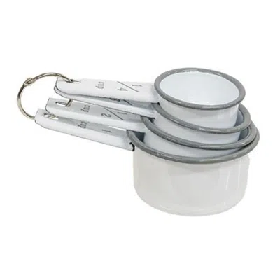 Homegifo 4/set Gray Rim Enamel Measuring Cups In White