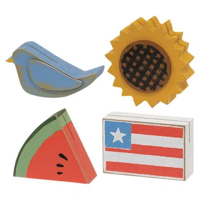 Homegifo 4/set Primitive Spring & Summer Wooden Photo Or Placecard Blocks In Multi