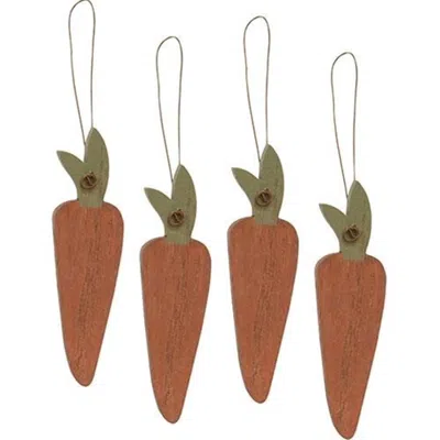 Homegifo 4/set Primitive Wooden Carrot Ornaments In Brown