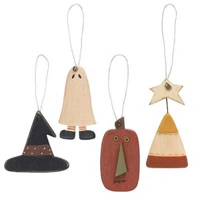 Homegifo 4/set Primitive Wooden Halloween Ornaments In Multi
