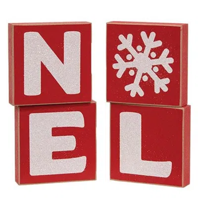 Homegifo 4/set Sparkle Noel Word Blocks In Red
