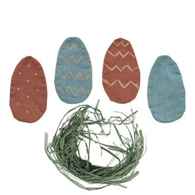 Homegifo *4/set Stiffened Fabric Primitive Egg Ornaments W/nest Filler In Multi