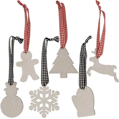 Homegifo 6/set White Glitter Winter Wonder Ornaments In Neutral