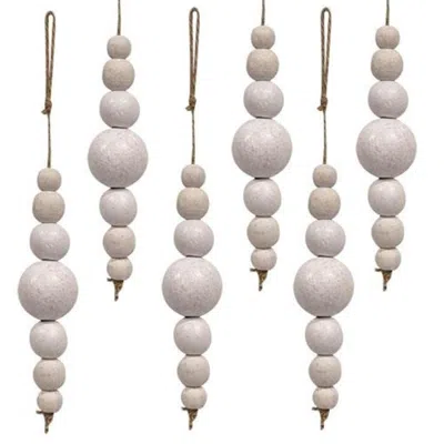 Homegifo *6/set White Wooden Bead Ornaments On Jute