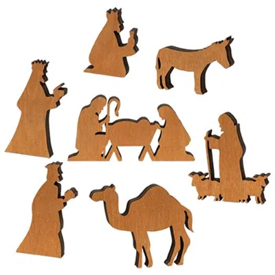 Homegifo 7/set Natural Wood Silhouette Nativity In Brown