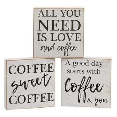 Homegifo A Good Day Starts With Coffee Square Block 3 Asstd. In White