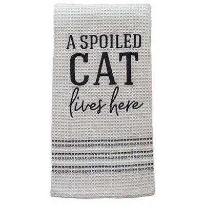 Homegifo A Spoiled Cat Lives Here Dish Towel In White
