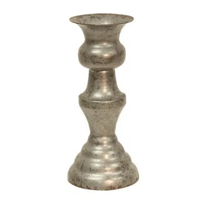 Homegifo Alette Candle Holder 5.5" Pewter Look In Green