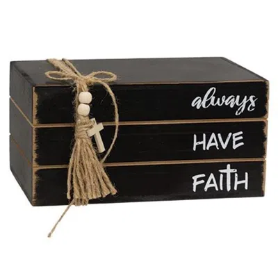 Homegifo Always Have Faith Wooden Book Stack In Black