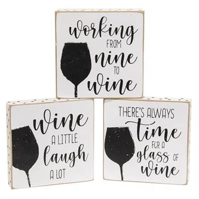 Homegifo Always Time For Wine Polka Dot Square Block 3 Asstd. In White