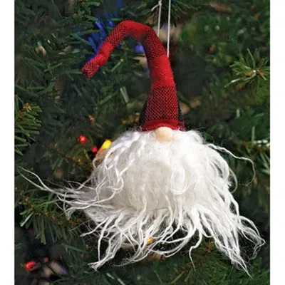 Homegifo Angora Gnome Ornament W/red Plaid Hat In Multi