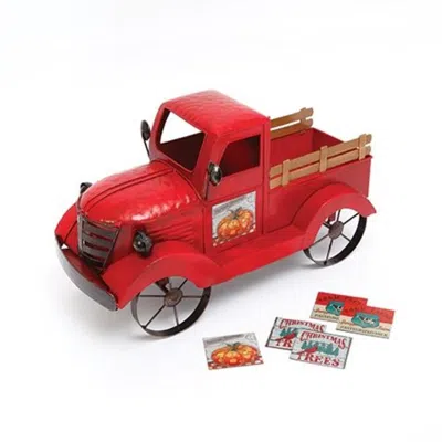 Homegifo *antiqued Red Farm Truck With Seasonal Magnet Signs