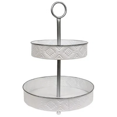 Homegifo *aztec White Metal 2-tiered Tray