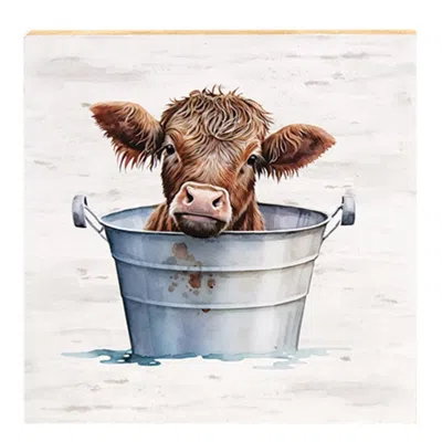 Homegifo Baby Highland Cow In A Bucket Block In Blue
