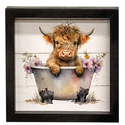 Homegifo Baby Tubby Highland W/purple Flowers Shadowbox Frame In Multi