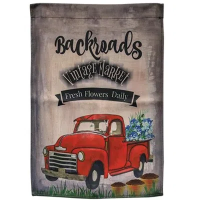 HOMEGIFO *BACKROADS RED TRUCK GARDEN FLAG