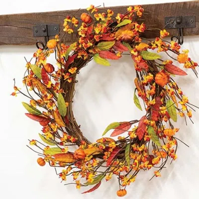 Homegifo Barnyard Bittersweet & Pumpkins Wreath 22" In Orange