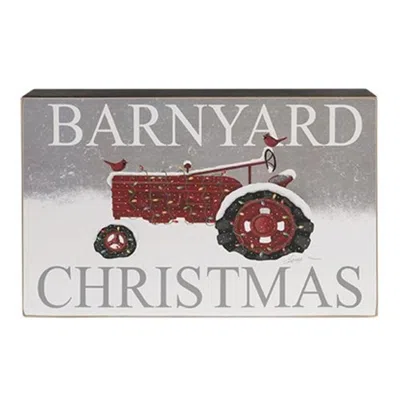 Homegifo Barnyard Christmas Red Tractor Box Sign In Gray