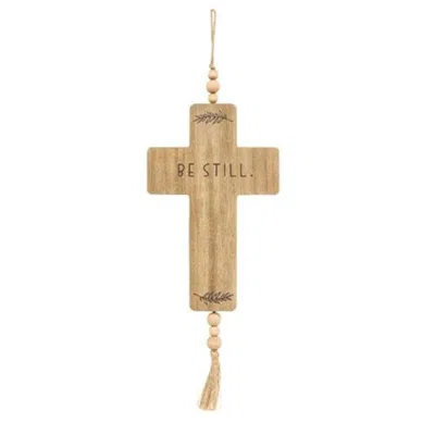 Homegifo *be Still Cross Wood Ornament W/beads & Tassel In Black